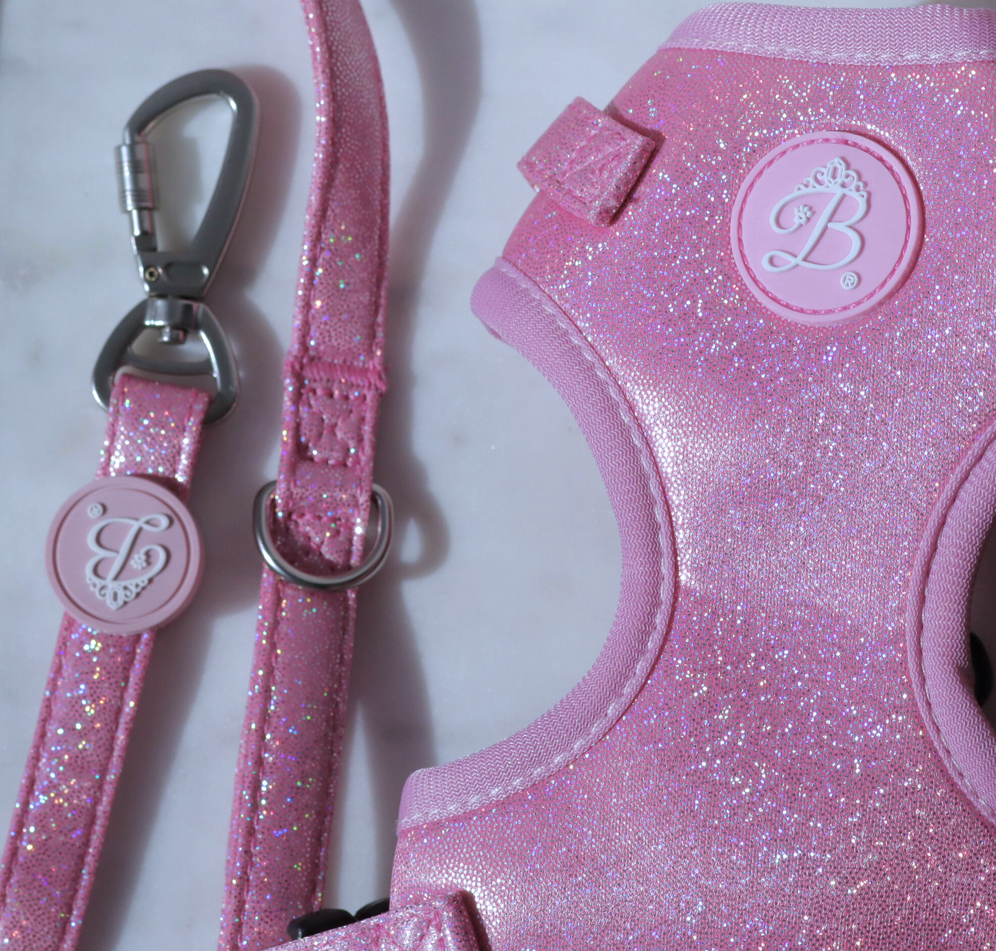 Conjunto Peitoral + Trela Bling Bling Baby Pink