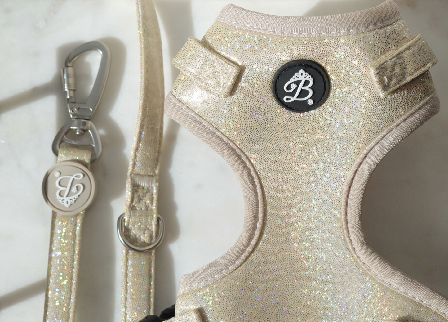 Conjunto Peitoral + trela Bling Bling Baby Nude